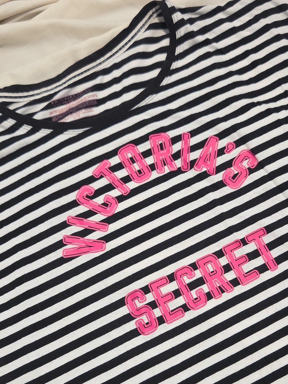 Victoria's Secret Girls' Black & White Striped Graphic Nightshirt with Pink Logo